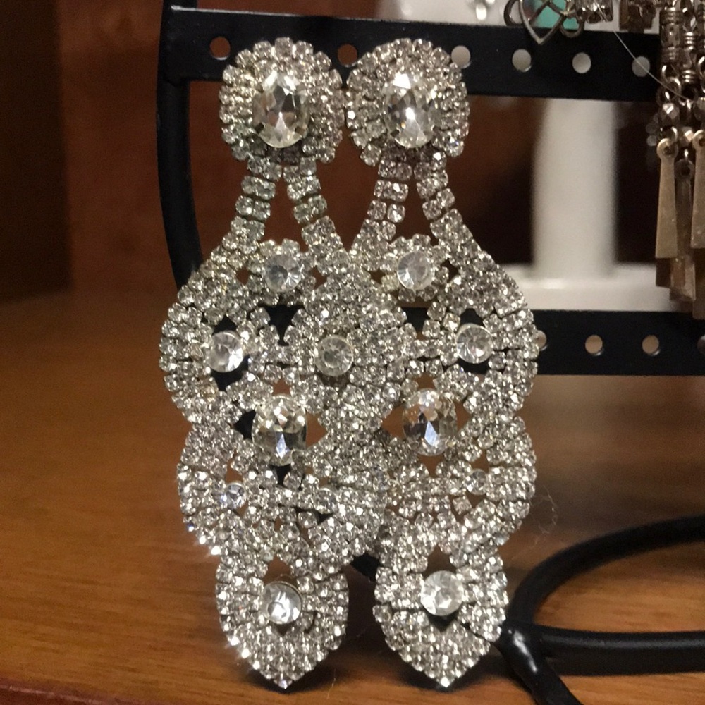 Long silver rhinestone earrings